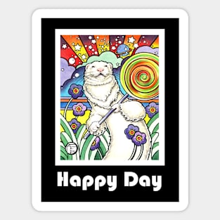 Cosmic Lollipop Ferret - Happy Day - White Outlined Version Magnet